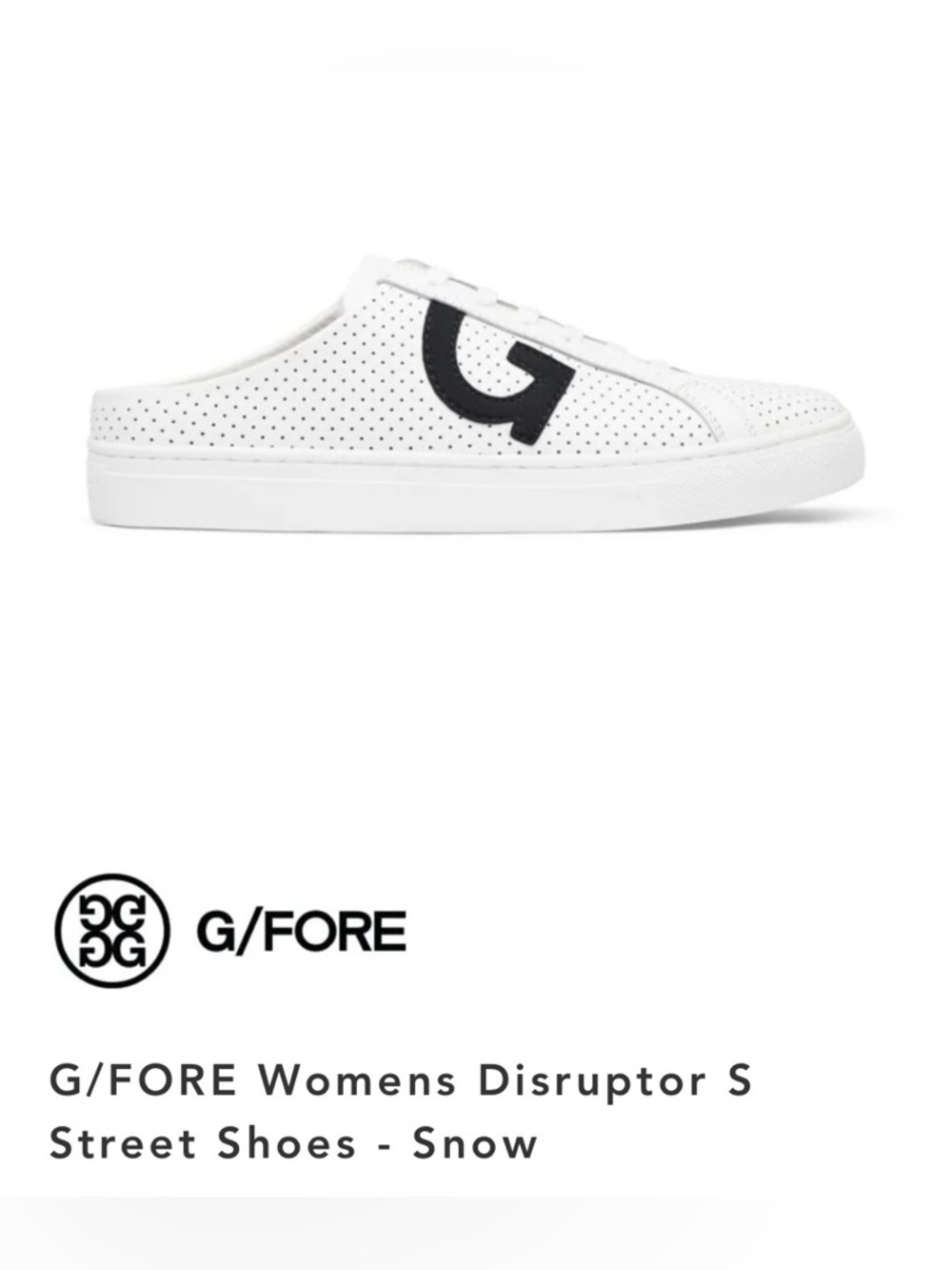 G/FORE Women’s Disruptor S Street Mule - White/Black. Snow colorway.